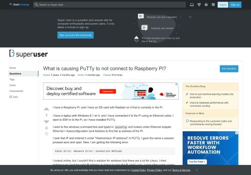 
                            3. windows - What is causing PuTTy to not connect to Raspberry Pi ...