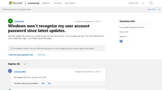 
                            1. Windows won't recognize my user account password since latest ...