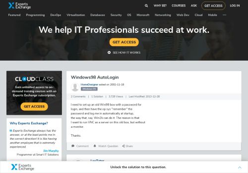 
                            4. Windows98 AutoLogin - Experts Exchange