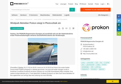 
                            12. Windpark-Betreiber Prokon steigt in Photovoltaik ein - PresseBox