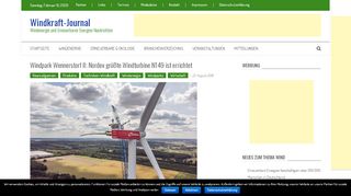 
                            9. Windpark Wennerstorf II: Nordex größte Windturbine N149 ist errichtet ...