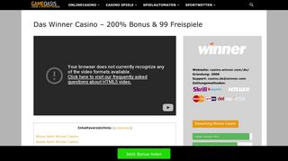 
                            4. Winner Casino - 200% Bonus bis 350€ & 99 Freispiele sichern