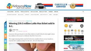 
                            7. Winning $39.5 million Lotto Max ticket sold in B.C. - KelownaNow