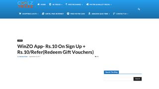 
                            8. WinZO App- Rs.10 On Sign Up + Rs.10/Refer(Redeem Gift Vouchers ...