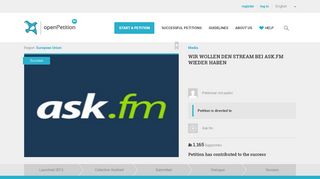 
                            11. Wir wollen den Stream bei ask.fm wieder haben - Online petition