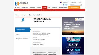 
                            10. WIRAC.NET d.o.o. Gračanica - Osnovni podaci o firmi - ekapija.ba