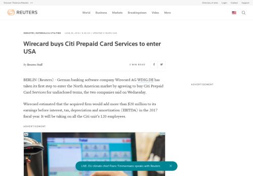 
                            10. Wirecard buys Citi Prepaid Card Services to enter USA | Reuters