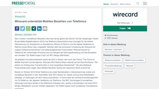 
                            11. ▷ Wirecard unterstützt Mobiles Bezahlen von Telefónica | Presseportal