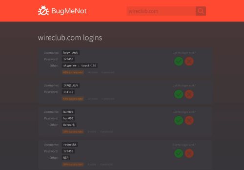 
                            6. wireclub.com passwords - BugMeNot