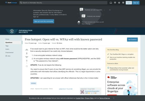 
                            11. wireless - Free hotspot: Open wifi vs. WPA2 wifi with known ...