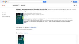 
                            12. Wireless Mobile Communication and Healthcare: 6th International ...