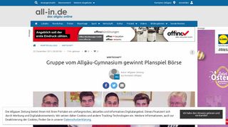 
                            9. Wirtschaft: Gruppe vom Allgäu-Gymnasium gewinnt Planspiel Börse ...