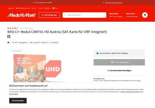 
                            7. WISI CI+ Modul CAM701 HD Austria (SAT-Karte für ORF integriert ...