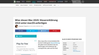 
                            11. Wiso steuer:Mac 2019: Steuererklärung 2018 unter macOS ... - Giga