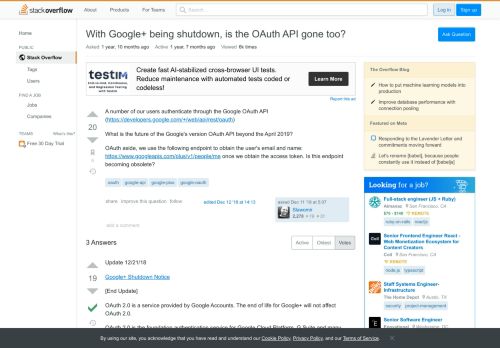 
                            11. With Google+ being shutdown, is the OAuth API gone too? - Stack ...