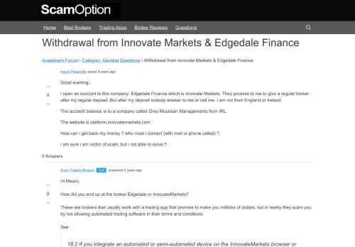 
                            6. Withdrawal from Innovate Markets & Edgedale Finance - Investors ...