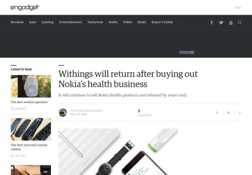 
                            11. Withings will return after buying out Nokia's health business - Engadget