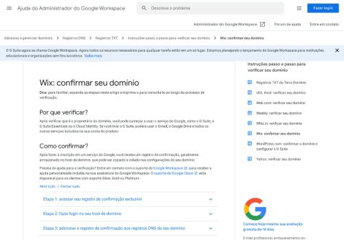 
                            11. Wix: verificar seu domínio - Ajuda do Administrador do G Suite