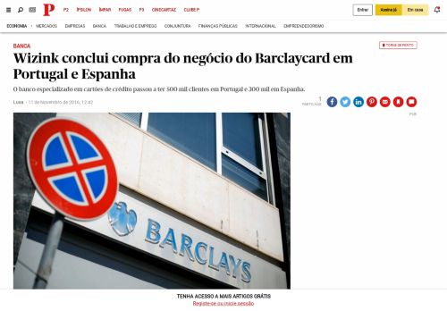 
                            10. Wizink conclui compra do negócio do Barclaycard em Portugal e ...