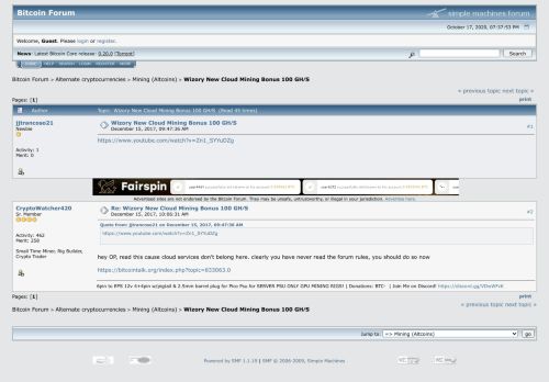 
                            7. Wizory New Cloud Mining Bonus 100 GH⁄S - Bitcointalk