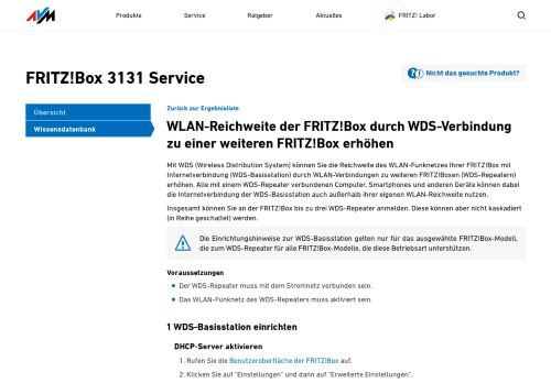 
                            1. WLAN-Reichweite der FRITZ!Box durch WDS-Verbindung zu einer ...