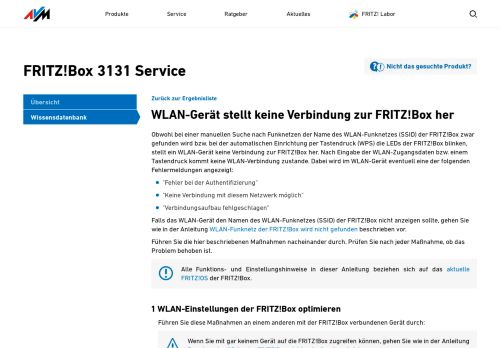 
                            2. WLAN-Verbindung kann nicht hergestellt werden | FRITZ!Box 3131 ...