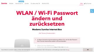 
                            13. WLAN / Wi-Fi Passwort ändern und zurücksetzen | Modems | Sunrise ...