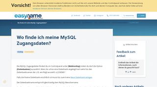 
                            12. Wo finde ich meine MySQL Zugangsdaten? - FAQ | easyname