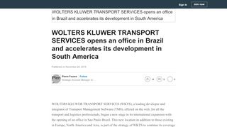 
                            10. WOLTERS KLUWER TRANSPORT SERVICES opens an office in ...