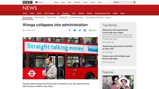 
                            10. Wonga collapses into administration - BBC News
