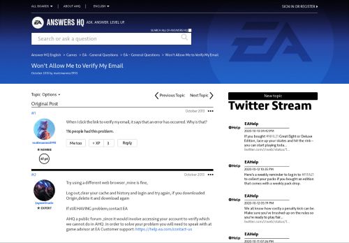 
                            9. Won't Allow Me to Verify My Email - Answer HQ - EA Answers HQ