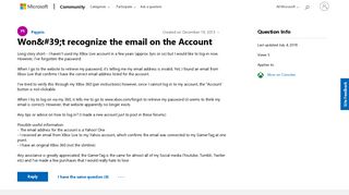 
                            8. Won't recognize the email on the Account - Microsoft Community
