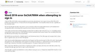 
                            8. Word 2016 error 0xCAA70004 when attempting to sign in - Microsoft ...