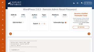 
                            9. WordPress 2.8.3 - Remote Admin Reset Password - Exploit Database
