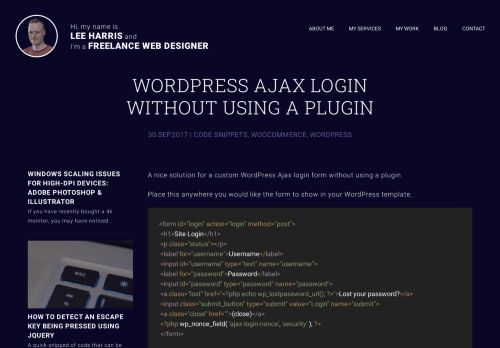 
                            2. WordPress ajax login without using a plugin - Lee Harris - Freelance ...