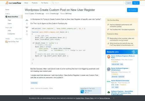 
                            13. Wordpress Create Custom Post on New User Register - Stack Overflow