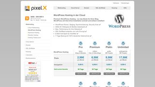 
                            8. WordPress Hosting inkl. Domain & SSL ab €2,98/Monat - PixelX