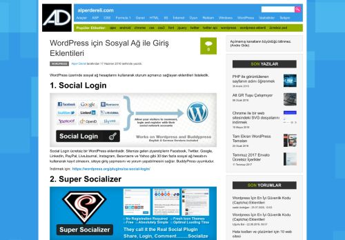 
                            10. WordPress için Sosyal Ağ ile Giriş Eklentileri - alperdereli.com