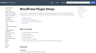 
                            9. WordPress - Instant Articles - Facebook for Developers