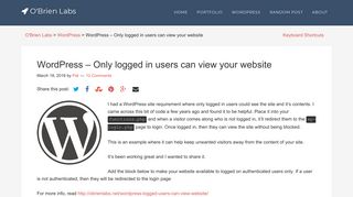 
                            4. WordPress - Only logged in users can view your website - O'Brien Labs