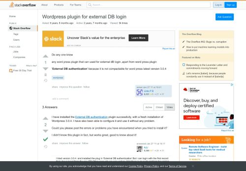 
                            3. Wordpress plugin for external DB login - Stack Overflow