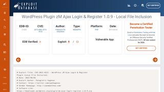 
                            4. WordPress Plugin zM Ajax Login & Register 1.0.9 - Local File Inclusion