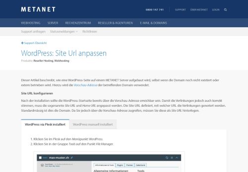 
                            6. WordPress: Site Url anpassen | METANET - Web. Mail. Server.