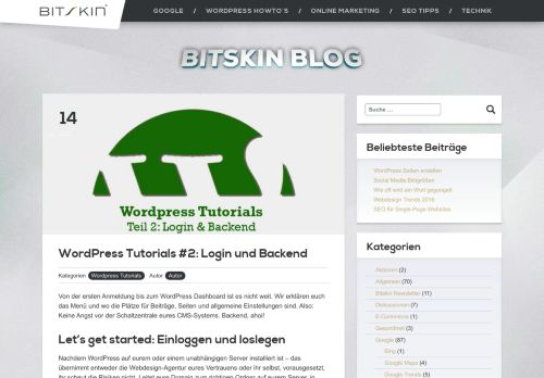 
                            12. WordPress Tutorials #2: Login und Backend | Bitskin Blog - BITSKIN ...