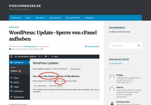 
                            7. WordPress: Update-Sperre von cPanel aufheben – pixelverbieger.de