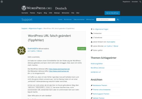 
                            2. WordPress URL falsch geändert (Tippfehler) | WordPress.org