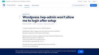 
                            13. Wordpress /wp-admin won't allow me to login after setup | DigitalOcean