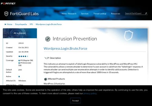 
                            13. Wordpress.Login.Brute.Force | IPS | FortiGuard