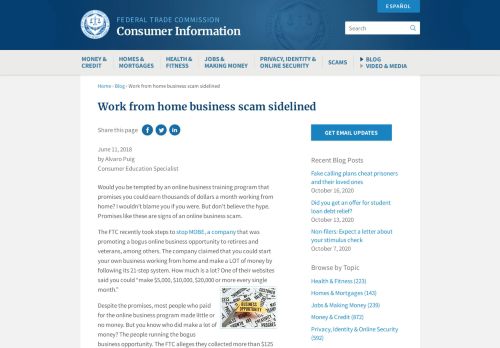 
                            11. Work from home business scam sidelined | Consumer Information