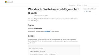 
                            12. Workbook.WritePassword-Eigenschaft (Excel) | Microsoft Docs